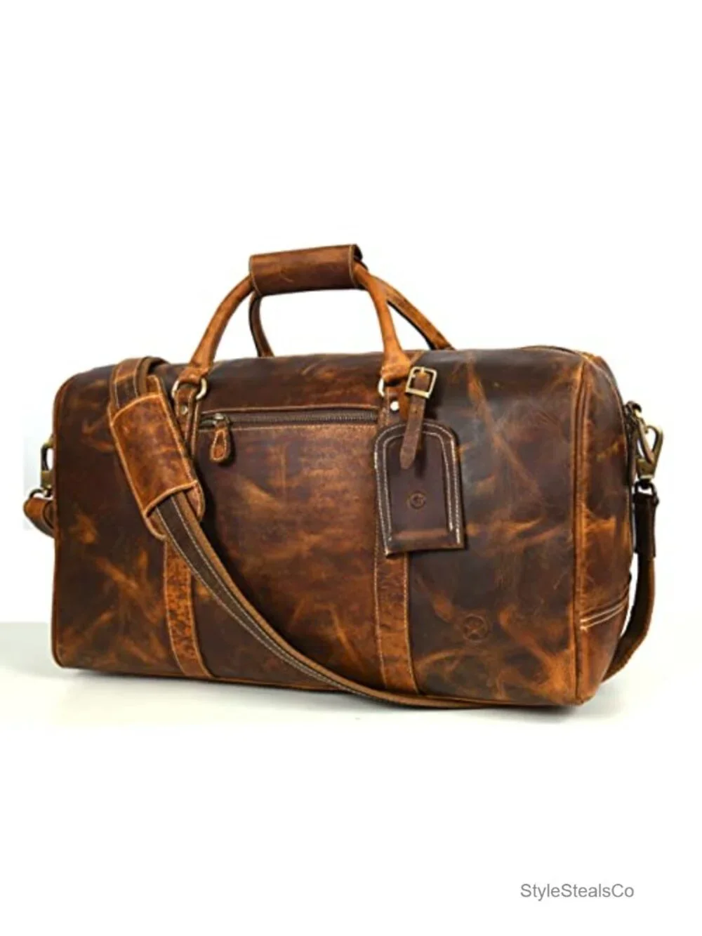 Leather Travel Duffel Bag - Gym Sports Airplane Carry-On Luggage